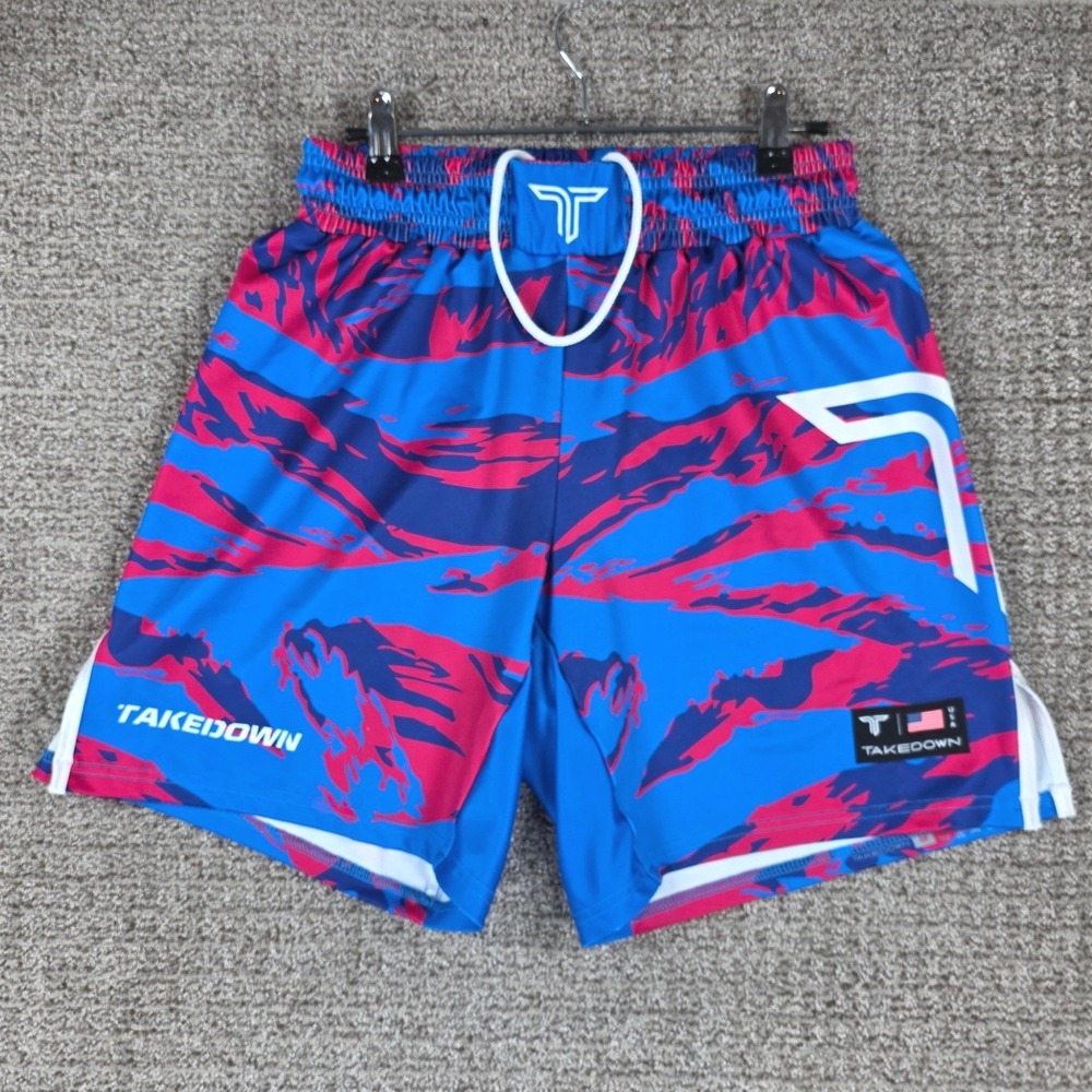Takedown Mens Wrestling MMA Shorts Blue Pink Tiger Stripe Camo Size Medium